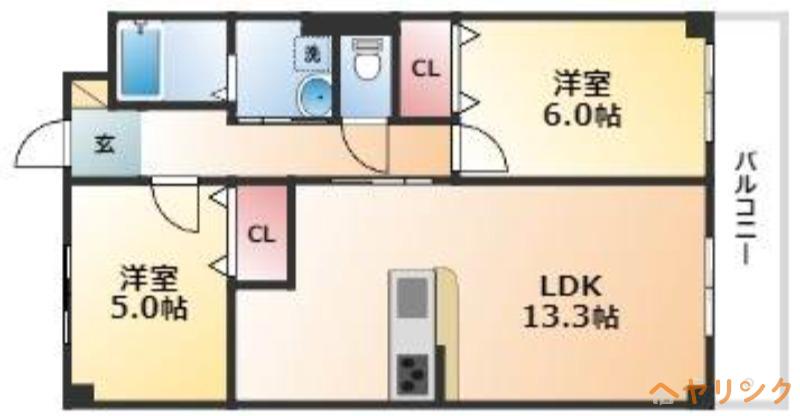 太陽ハイツ(2LDK/2階)の間取り写真