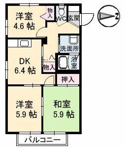 ヴィバーチェ椋野I棟(2LDK/1階)の間取り写真