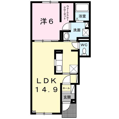 滝川市花月町2丁目1LDKアパート(1LDK/1階)の間取り写真