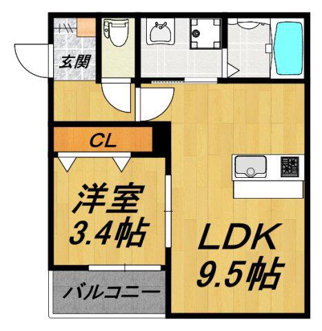 LE COCON豊橋II(1LDK/1階)の間取り写真