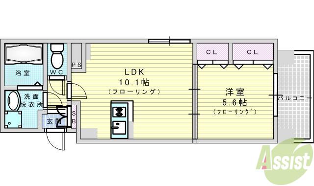 ノルデンハイム江坂II(1LDK/13階)の間取り写真