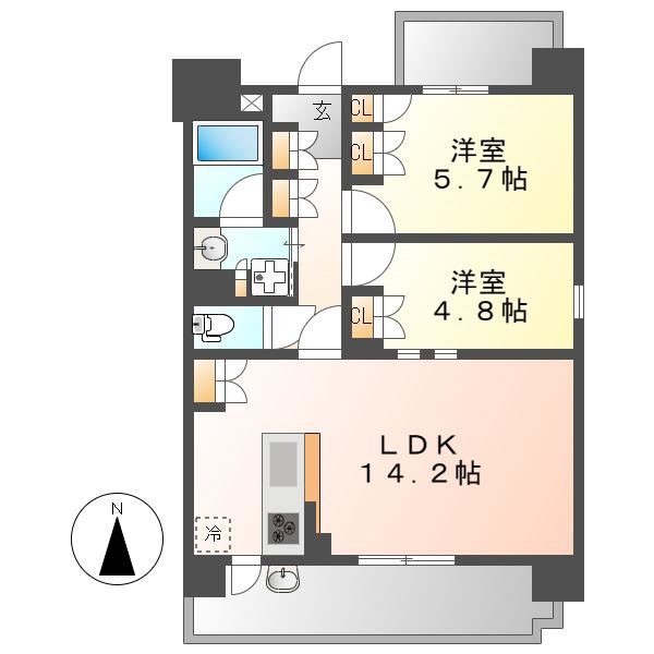 グランパセオ名駅那古野(2LDK/9階)の間取り写真