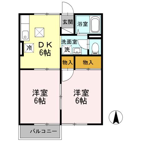 クレールシャトー吉田B棟(2DK/1階)の間取り写真