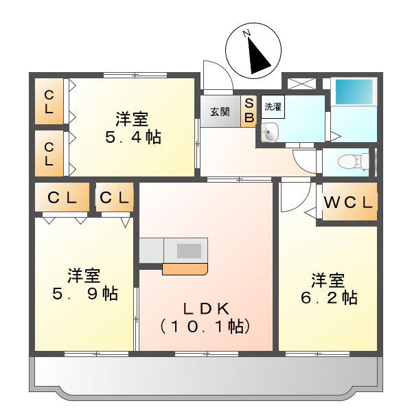 ルミエール栄(3LDK/2階)の間取り写真