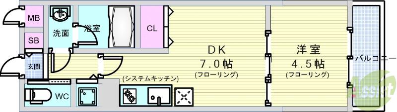 ガレリア大阪空港I(1DK/3階)の間取り写真