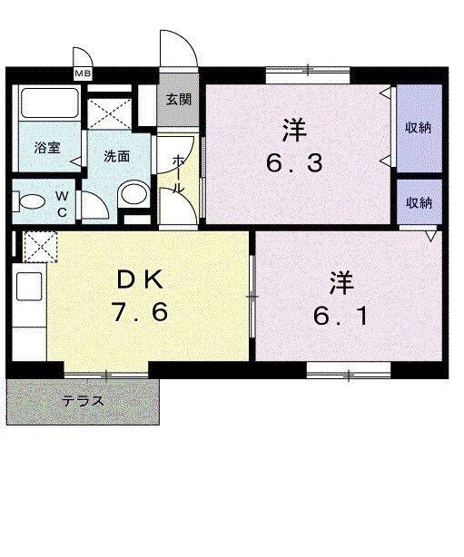 N・S・K 1号館(2DK/1階)の間取り写真