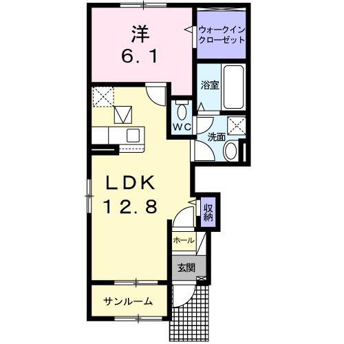 ウエストERLYGARDENII(1LDK/1階)の間取り写真