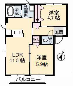 メゾンスカイヒルズE棟(2LDK/1階)の間取り写真