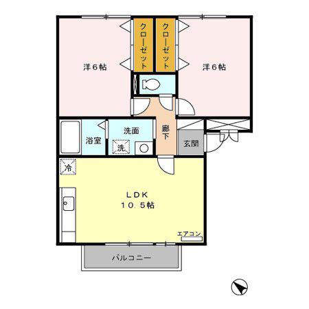 グランフェルム(2LDK/3階)の間取り写真