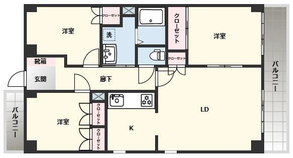 エントピア白水(3LDK/2階)の間取り写真