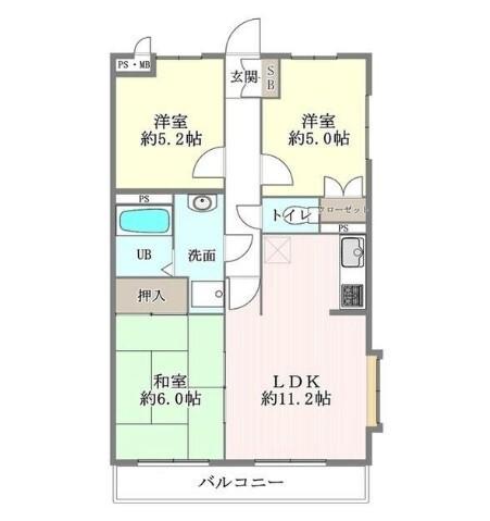 美晴マンションA棟(3LDK/1階)の間取り写真