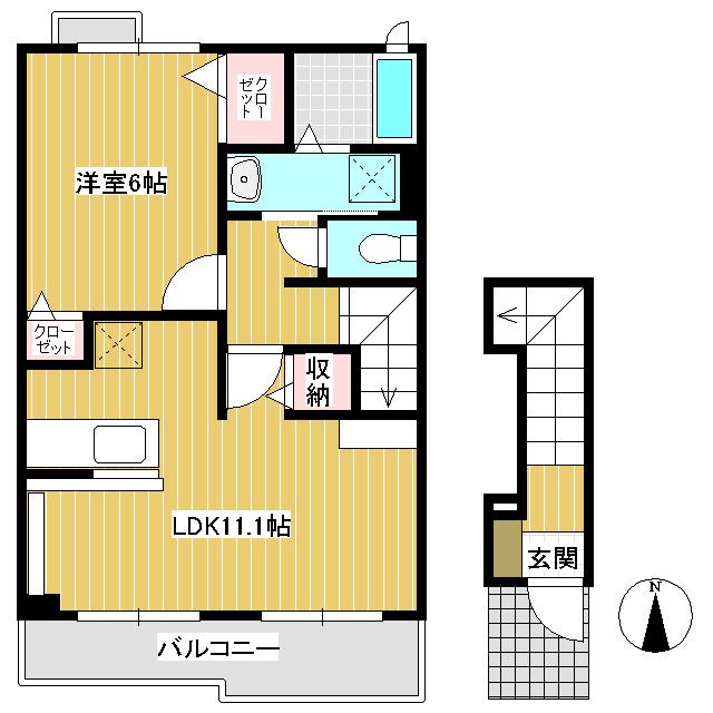 グレイスタイム B(1LDK/2階)の間取り写真