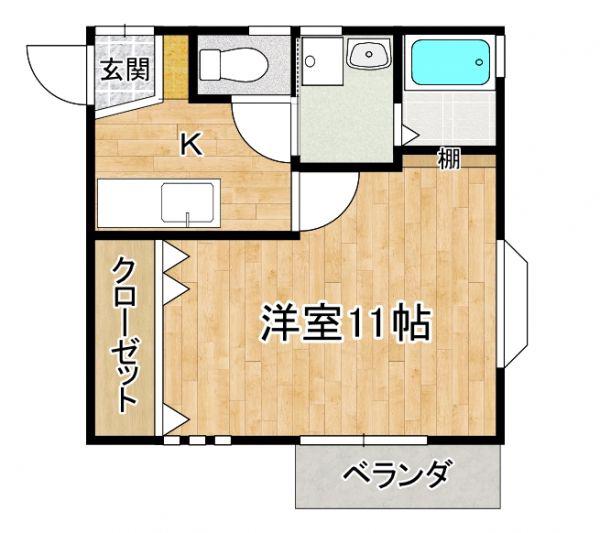 ラクアール(1K/2階)の間取り写真