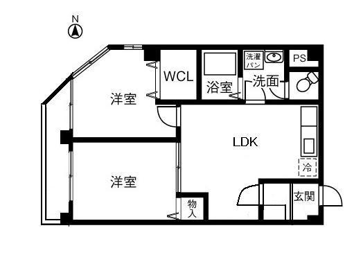 ラトゥール割塚(2DK/2階)の間取り写真