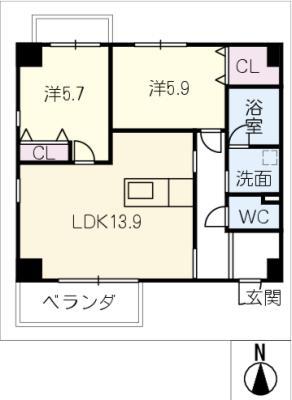 アーバン・フォレット(2LDK/2階)の間取り写真
