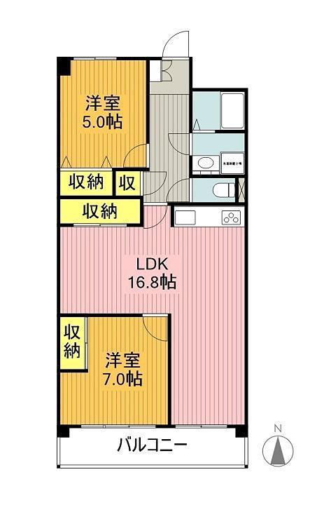 エルスタンザ原(2LDK/4階)の間取り写真