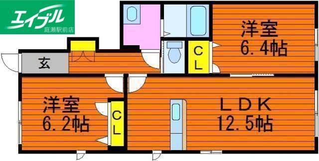 グランブーケB棟(2LDK/1階)の間取り写真