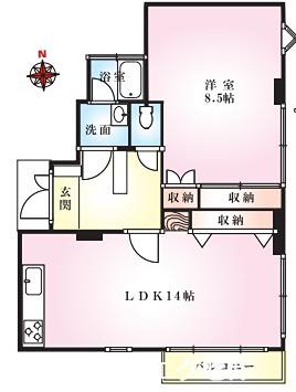 KHマンション(1LDK/1階)の間取り写真
