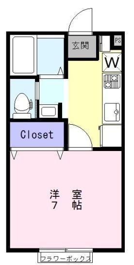 ベルコート相模原(1K/2階)の間取り写真