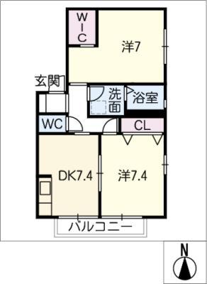 フラワー I(2DK/2階)の間取り写真