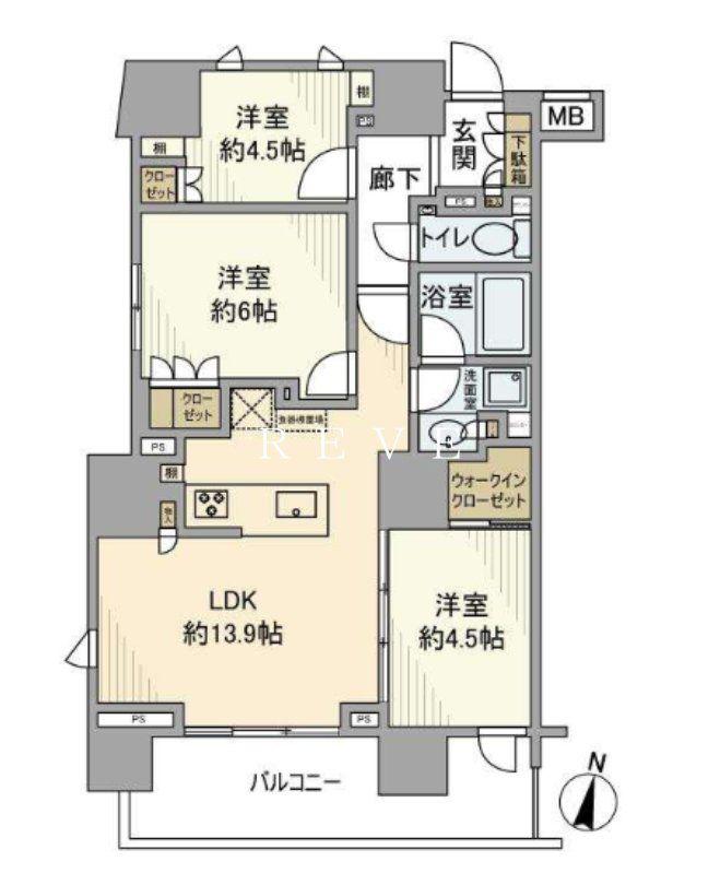 ルジェンテ文京湯島(3LDK/5階)の間取り写真
