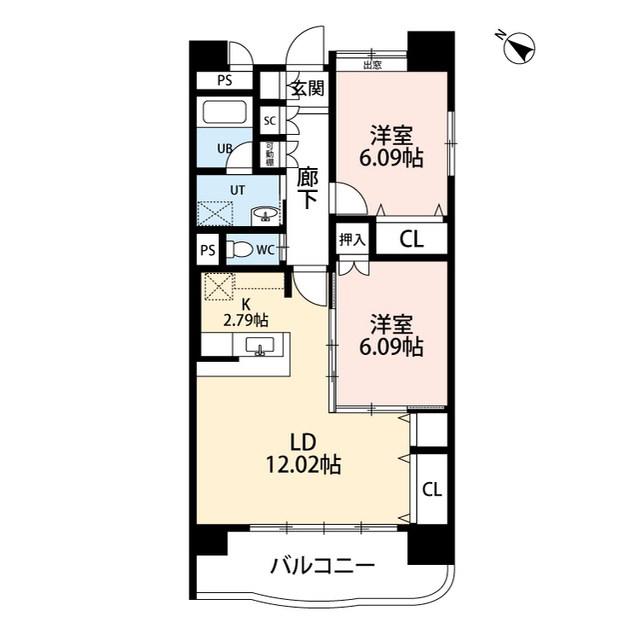 フェリシア柳都(2LDK/7階)の間取り写真