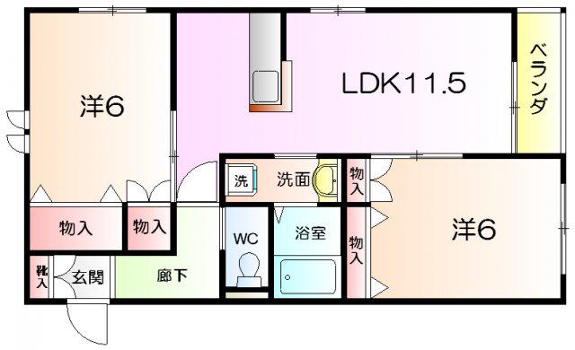 ヘーベルマンション浜寺(2LDK/1階)の間取り写真