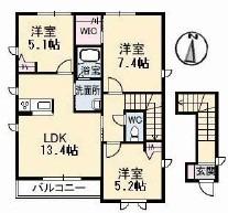 アリエッタC棟(3LDK/2階)の間取り写真