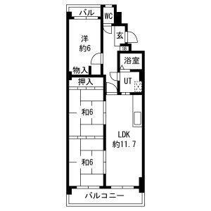 宝・東海橋ハイツ(3LDK/3階)の間取り写真