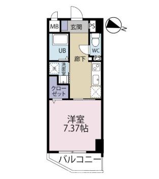 ビューテラス大道(1K/2階)の間取り写真