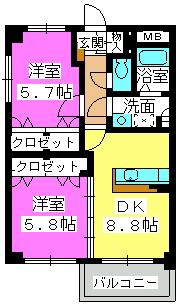 クレスト大善寺(2LDK/5階)の間取り写真