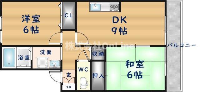 RIHITO八尾A(2DK/2階)の間取り写真