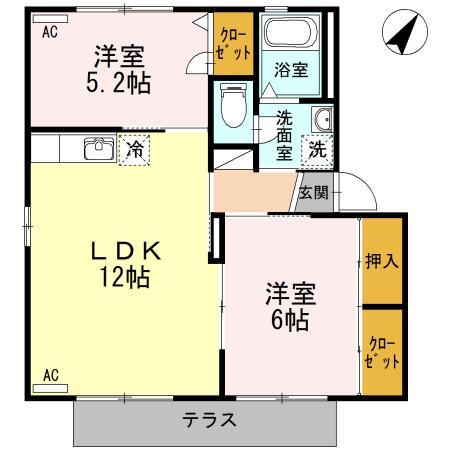 サントソラル A(2LDK/1階)の間取り写真