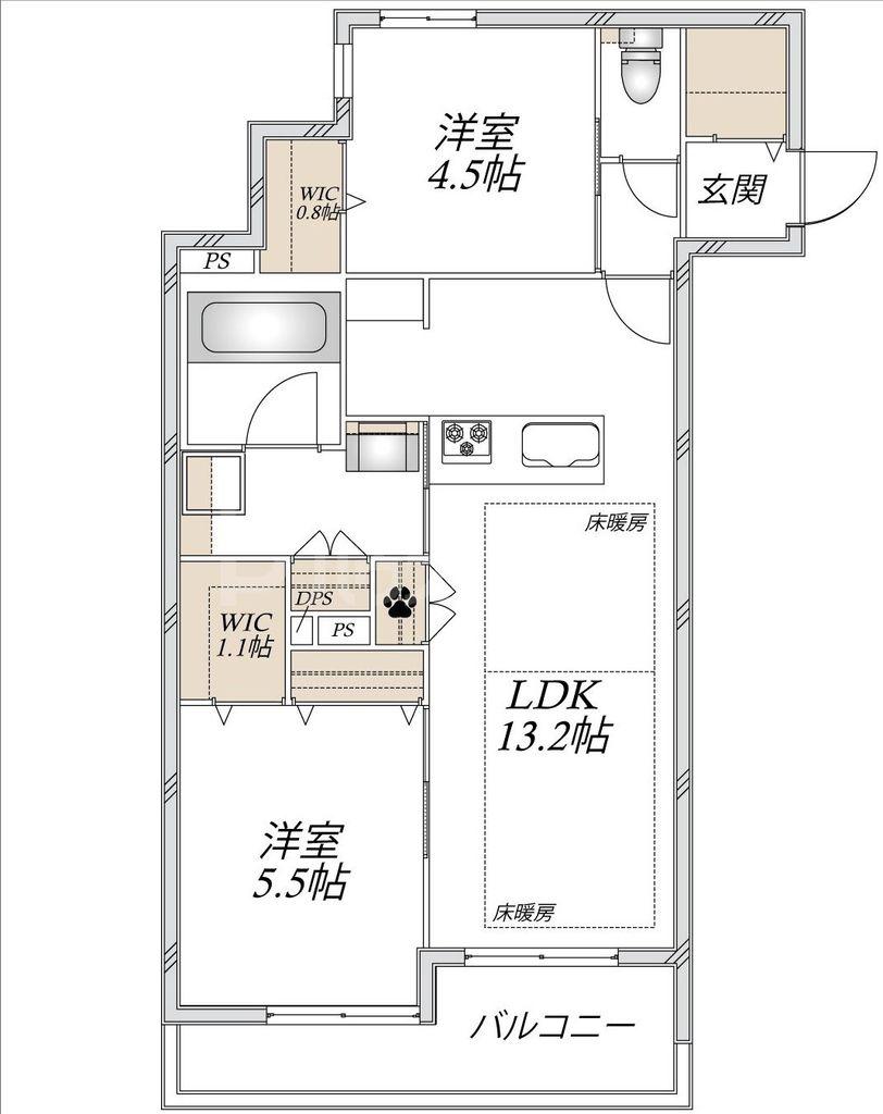 ティオ ブルーノ(2LDK/2階)の間取り写真