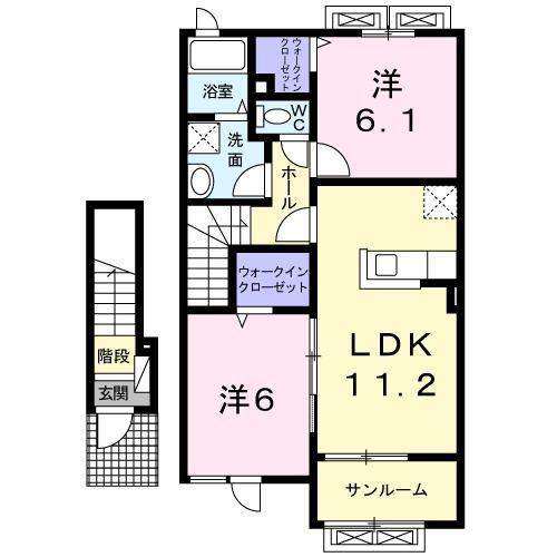 ベルフィオーレII(2LDK/2階)の間取り写真