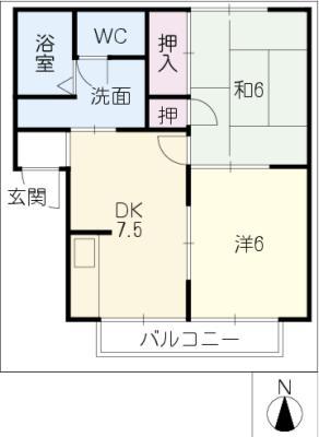 プレジールタクミB棟(2DK/2階)の間取り写真