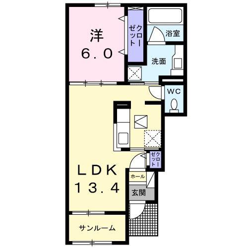 プリムローズ・サノ(1LDK/1階)の間取り写真