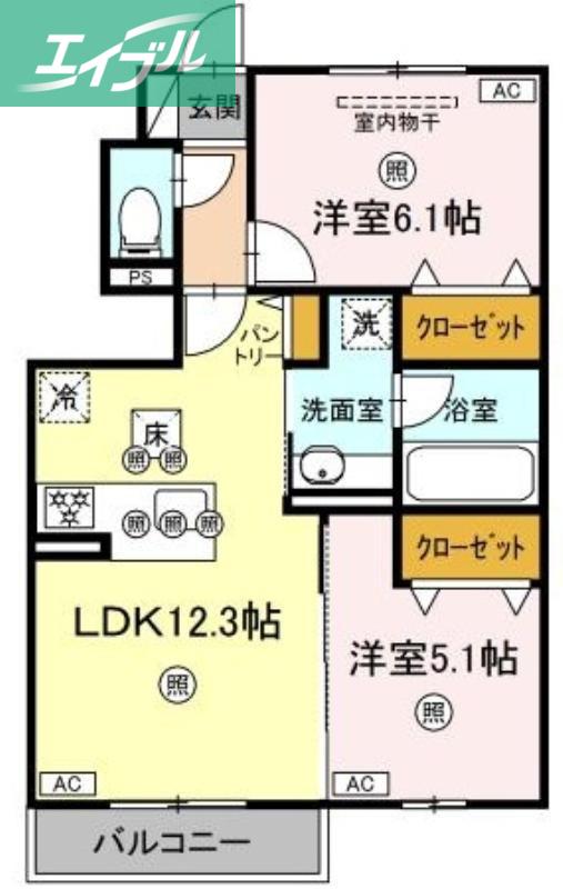 シャンポールさい E棟(2LDK/1階)の間取り写真
