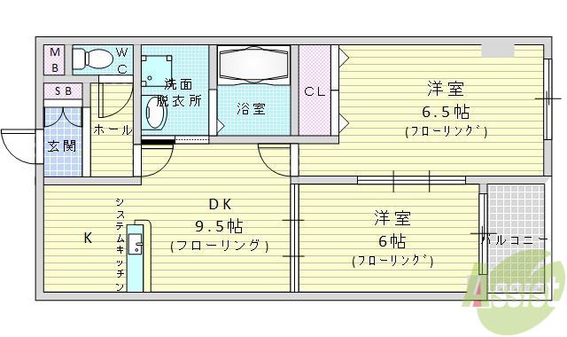 デイグラン桃山台(2DK/2階)の間取り写真
