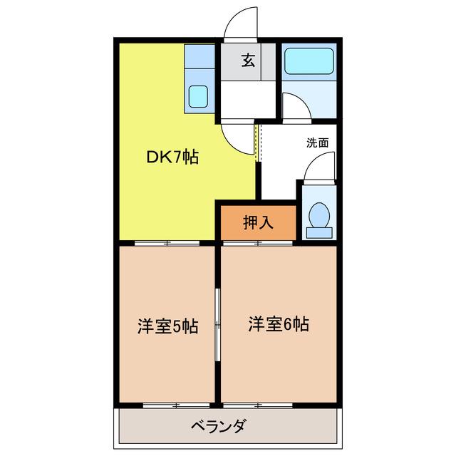 オリンピアD(2DK/1階)の間取り写真
