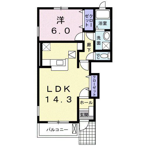 グランフォーレB(1LDK/1階)の間取り写真