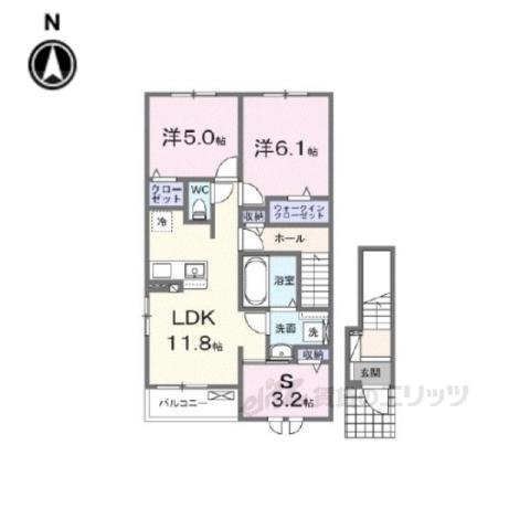クラール倉治D(2LDK/2階)の間取り写真