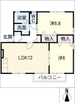 プリメーロ北郷B(2LDK/2階)の間取り写真