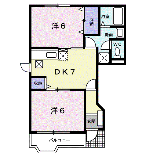 東武小泉線 西小泉駅 徒歩27分 2階建 築25年(2DK/1階)の間取り写真