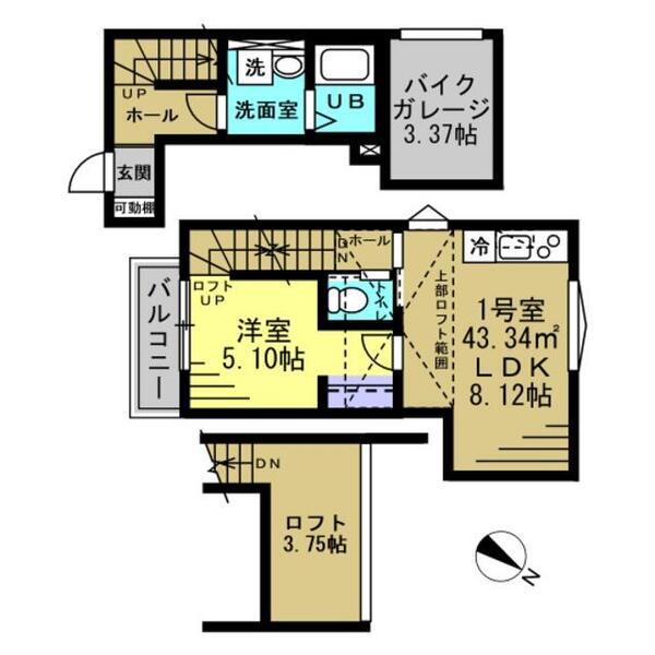 FUN-BOX津田沼(1LDK/1階)の間取り写真