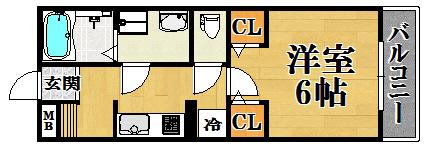 MONASO甲子園口(1K/1階)の間取り写真