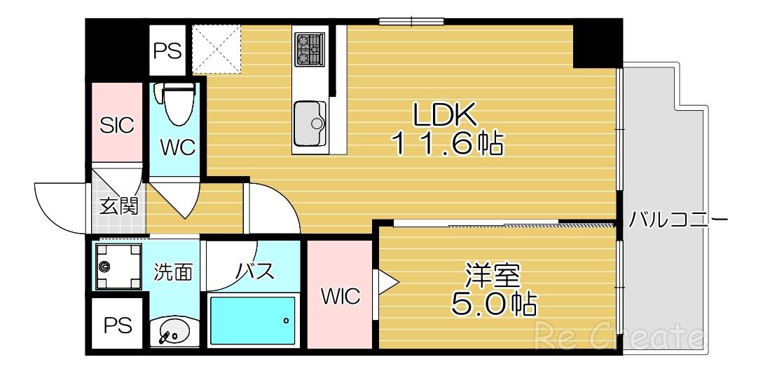 グランデカワノ真田山(1LDK/8階)の間取り写真