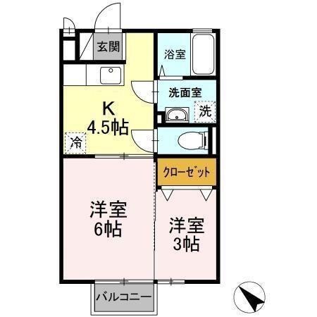 スピカ田中 A棟(2K/2階)の間取り写真