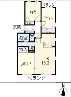 地下鉄桜通線 相生山駅 徒歩27分 3階建 築28年(3LDK/1階)の間取り写真