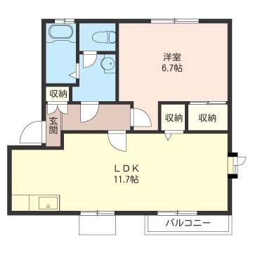 メルベーユつきみ野II(1LDK/1階)の間取り写真